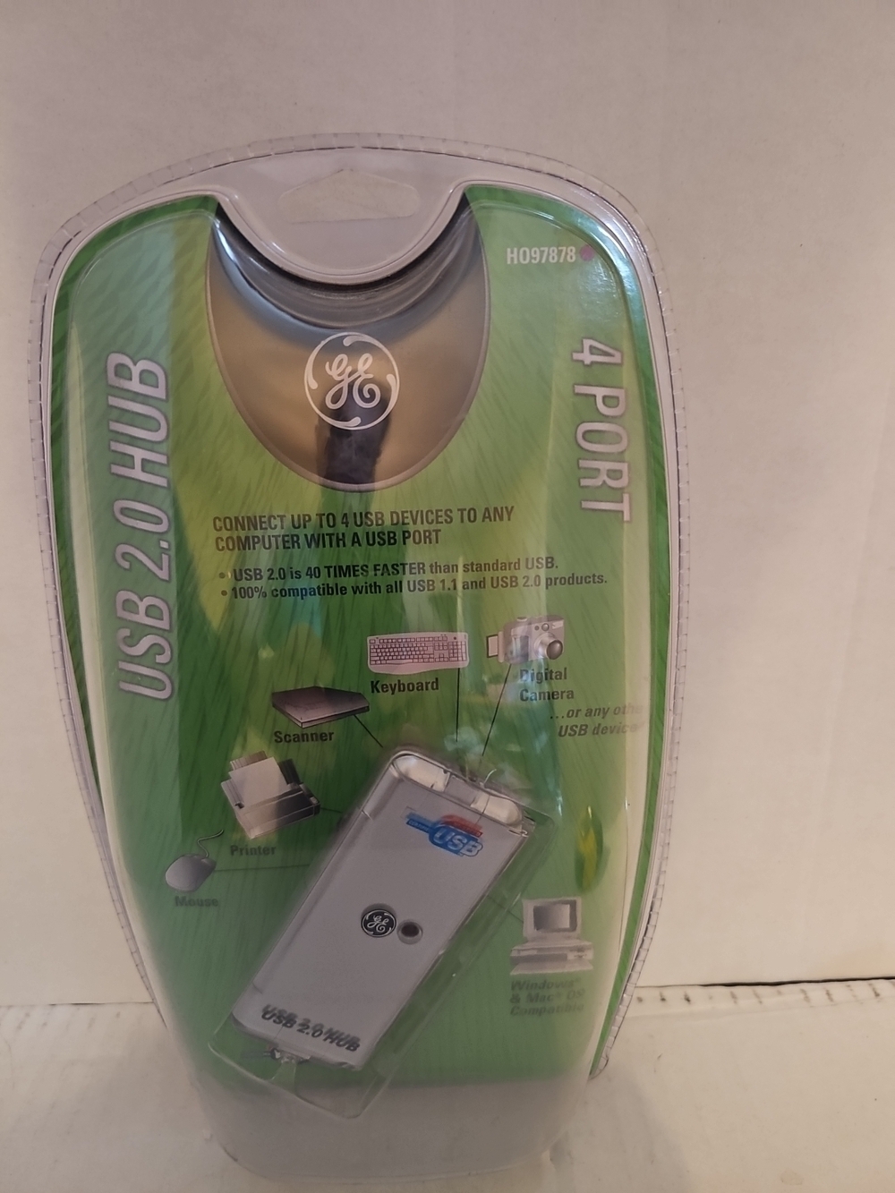 GE USB 2.0 4-Port Hub - White/Silver